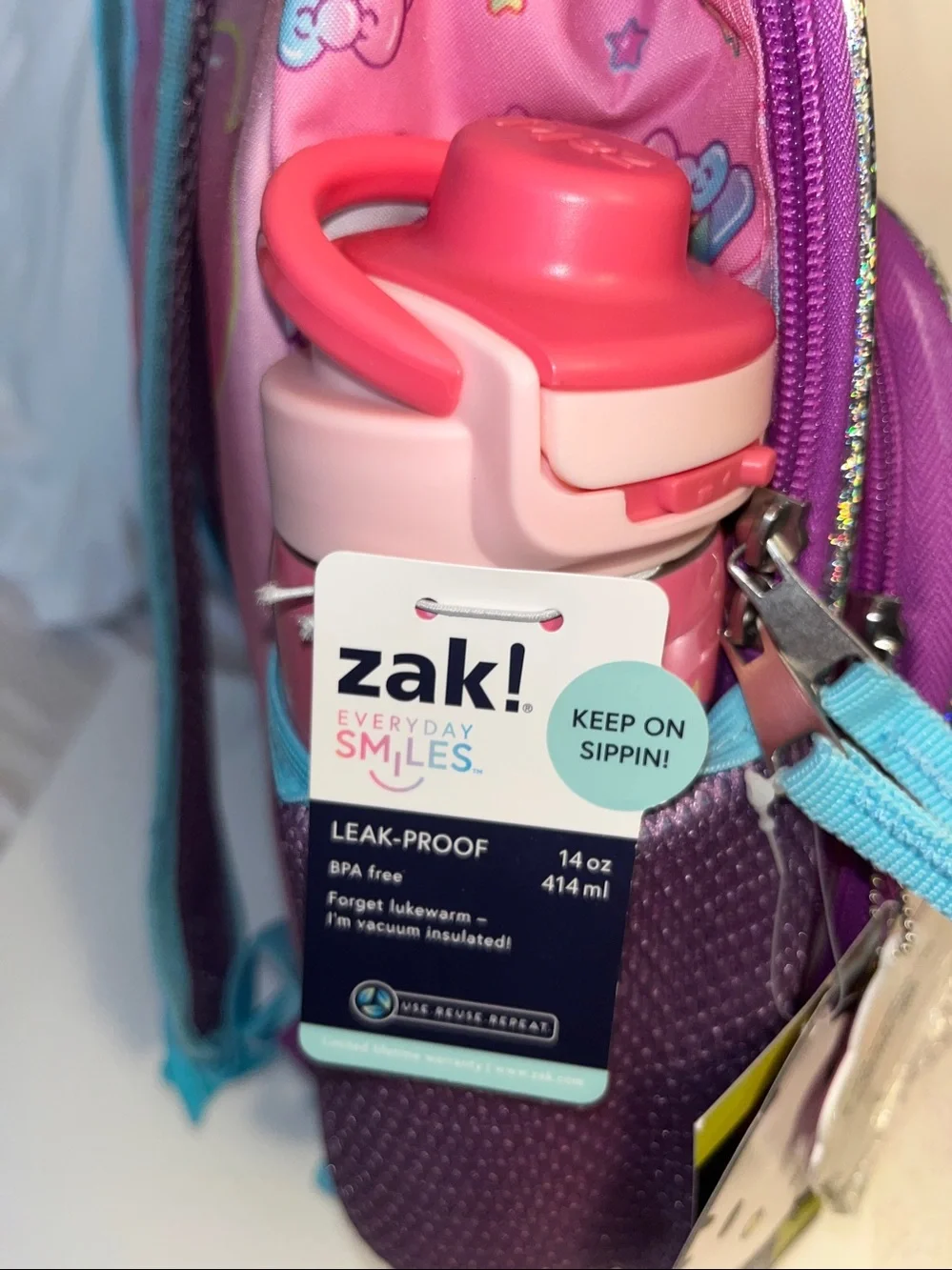 Hello Kitty Pink Purple Glitter Kids Backpack with Pastel Stars